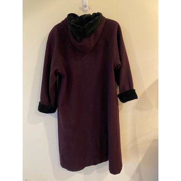 Herman Kay Women's Wool Blend Coat 8P Hooded Button Front Plum Purple - Picture 2 of 10